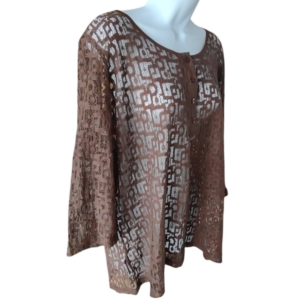 Liz Claiborne Lace 3/4 Length Sleeve Top Shell Size XL - Picture 2 of 6